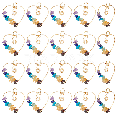 HOBBIESAY 20Pcs Chakra Gemstone Chip Copper Wire Wrapped Pendants G-HY0001-44-1