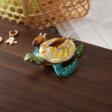 Turtle Alloy Rhinestone Metal Hinged Trinket Boxes PW-WG1A838-03-1