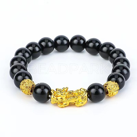 Natural Obsidian & Pi Xiu Stretch Bracelet FL7660-1