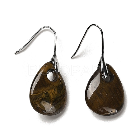 Natural Tiger EyeTeardrop Dangle Earrings EJEW-I315-02P-05-1