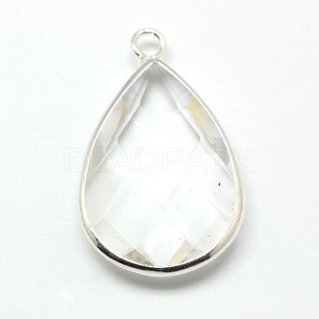 Silver Color Plated Brass Glass teardrop X-GLAA-M006-A-23S-1