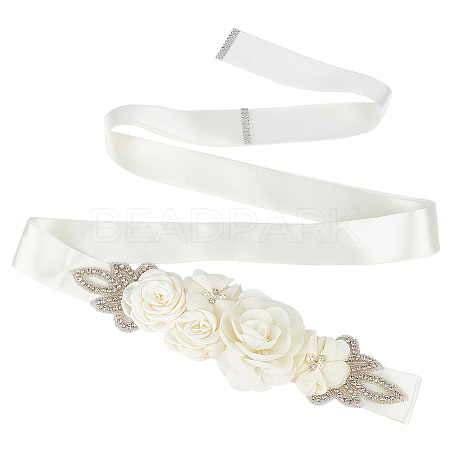 Rhinestone Flower with ABS Imitation Pearl Bridal Belt AJEW-WH0348-119B-1