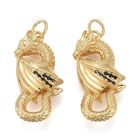 Brass Micro Pave Black Cubic Zirconia Pendants KK-F821-39G-1