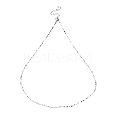 304 Stainless Steel Textured Bar Link Chain Necklace NJEW-K249-10P-1