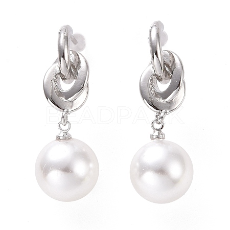Plastic Pearl with Knot Dangle Stud Earrings EJEW-A072-03P-1