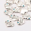 Wedding Party Supply Antique Silver Alloy Rhinestone Heart Carved Word Brother of Groom Wedding Family Charms X-TIBEP-N005-26E-2