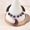 Natural Amethyst & Lava Rock & Shell Pearl Charm Bracelets BJEW-JB13705-02-2