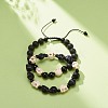 2Pcs 2 Style Natural Lava Rock & Mixed Gemstone Skull Braided Bead Bracelets Set BJEW-JB08381-2