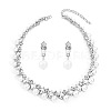 Rhombus Alloy & Plastic Pearl & Crystal Rhinestone Pendant Necklace & Stud Dangle Earring FS-WGAC24E-02-1