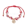 4Pcs 4 Color Round Evil Eye Braided Bead Bracelets Set with Coin Charm BJEW-TA00062-2