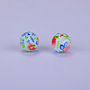 Printed Round with Flower Pattern Silicone Focal Beads SI-JX0056A-113-1