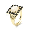 Synthetic Moonstone & Natural Black Agate Gemstone Rectangle Adjustable Ring RJEW-B030-01A-04-2