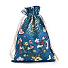 Flower Deer Printed Polycotton(Polyester Cotton) Packing Pouches Drawstring Bags ABAG-T004-10x14-37-2