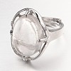 Adjustable Oval Gemstone Wide Band Rings RJEW-L062-01D-2