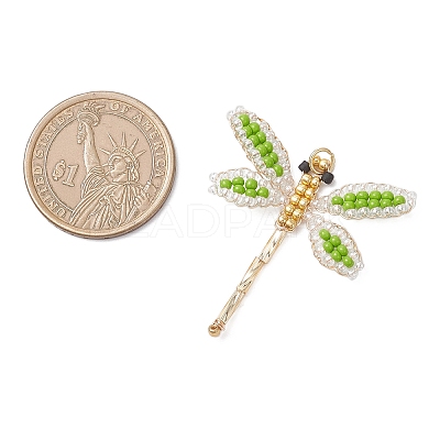 Glass Seed Beaded Dragonfly Pendants PALLOY-MZ00983-03-1
