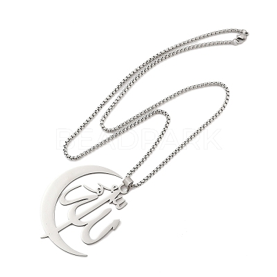 201 Stainless Steel Moon & Arabic Pendants Box Chain Necklaces for Women Men NJEW-R013-02P-1
