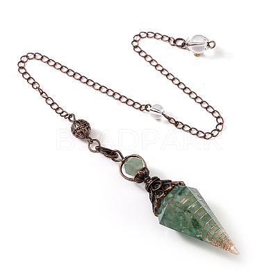 Natural Green Aventurine & Resin Hexagonal Pointed Dowsing Pendulums PW-WG7D05E-02-1