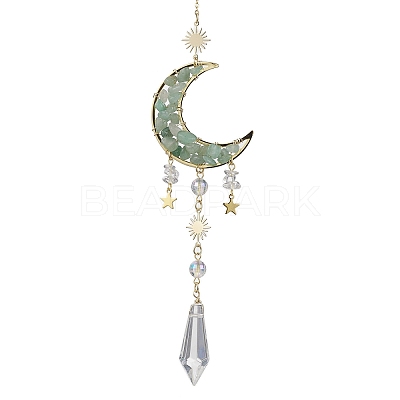 Alloy Cable Chains Moon Pendant Decorations HJEW-JM01841-03-1