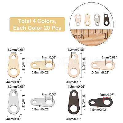 80Pcs 4 Colors 304 Stainless Steel Chain Tabs STAS-UN0030-86-1