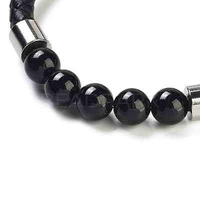 Natural Tourmaline Round Bead Braided Leather Cord Bracelets for Men Women BJEW-A009-11P-07-1