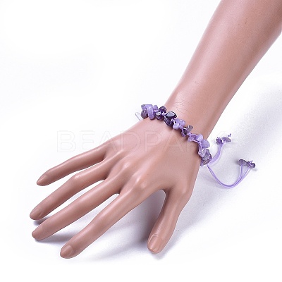 Adjustable Natural Amethyst Chip Beads Braided Bead Bracelets X-BJEW-JB04392-02-1
