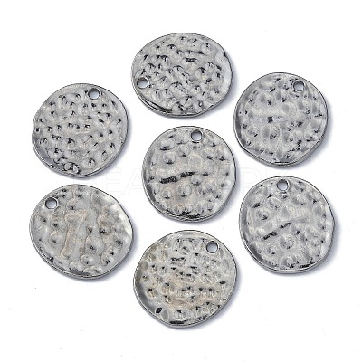 Alloy Blank Flat Round Hammered Pendants PALLOY-M031-07B-1