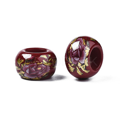 Flower Printed Opaque Acrylic Rondelle Beads SACR-S305-27-F03-1