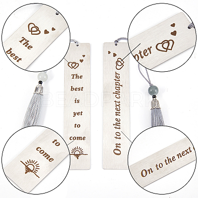 2Pcs 2 Style 201 Stainless Steel Bookmarks with Nylon Tassel AJEW-CP0005-77-1