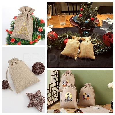 Polyester Imitation Burlap Packing Pouches Drawstring Bags ABAG-BBC0001-02A-03-1