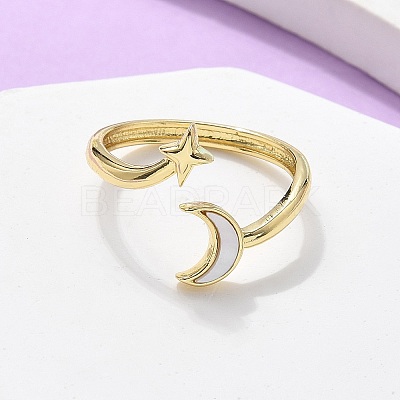 Brass Shell Cuff Rings for Women RJEW-C126-14G-1
