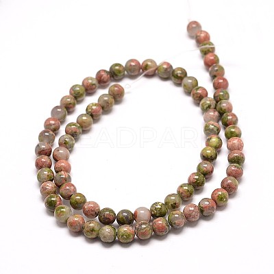 Natural Unakite Round Bead Strands X-G-P072-30-6mm-1