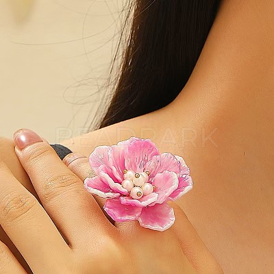 Plastic & Imitation Pearl & Brass Finger Rings for Women FS-WG6C53A-01-1