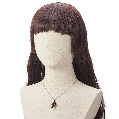 5Pcs 5 Style Natural Mixed Gemstone Mushroom with Witch Hat Pendant Necklaces Set NJEW-JN04198-1