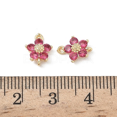 Brass Pave Cubic Zirconia Flower Links Connector Charms KK-H089-34G-05-1
