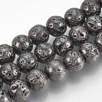 Electroplated Natural Lava Rock Bead Strands X-G-T061-55D-6mm-1