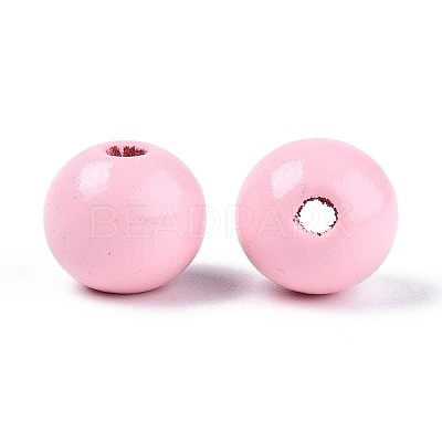 Spray Painted Round Natural Schima Wood Beads WOOD-A018-14mm-05-1