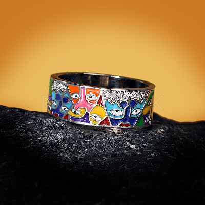 Eye Pattern Brass Micro Pave Clear Cubic Zirconia Enamel Finger Rings FS-WGB4C19-05-1