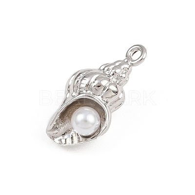 Shell Shape Brass ABS Imitation Pearl Pendants KK-I352-04C-P-1