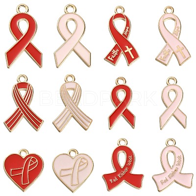 60Pcs 12 Styles Light Gold Tone Zinc Alloy Enamel Pendants ENAM-CJ0003-59-1