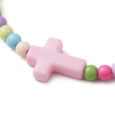 Cross & Round Acrylic Braided Bead Bracelets BJEW-JB10239-02-1