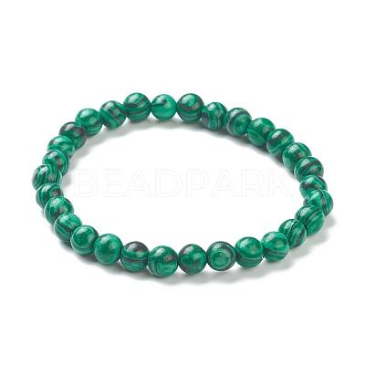 Synthetic Malachite Beaded Stretch Bracelets BJEW-D446-B-16-1