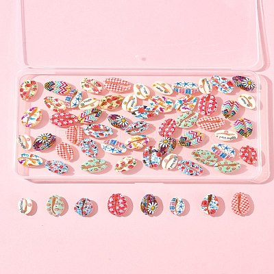 60Pcs 12 Styles Printed Natural Shell Beads BSHE-FS0001-08-1