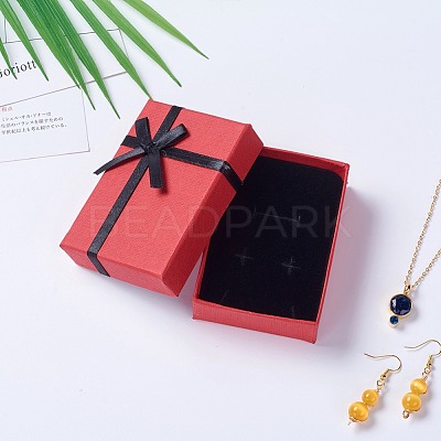 Kraft Cotton Filled Rectangle Cardboard Jewelry Set Boxes with Bowknot CBOX-D028-04-1