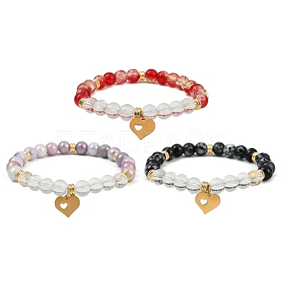 3Pcs 3 Colors 304 Stainless Steel Charm Bracelets BJEW-JB12049-1