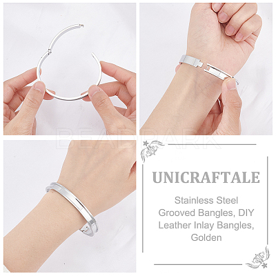 1Pc Stainless Steel Grooved Bangles STAS-UN0042-50A-P-1