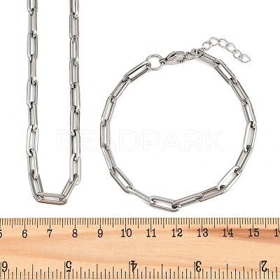 304 Stainless Steel Link Paperclip Chain Bracelet & Necklace Jewelry Sets SJEW-L199-05P-1