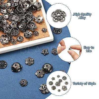 200Pcs 10 Styles Zinc Alloy Bead Caps FIND-CJ0004-70-1