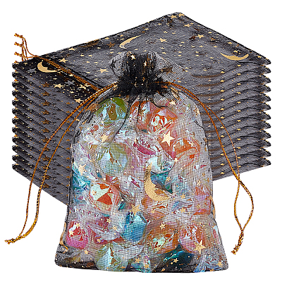 50Pcs Gold Stamping Moon & Star Organza Drawstring Gift Storage Bags OP-BBC0001-03A-02-1