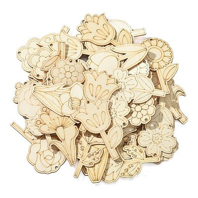 48Pcs 12 Styles Unfinished Blank Wooden Pendants Kit WOOD-CJC0011-15B-1
