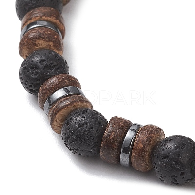 Adjustable Natural Coconut & Lava Rock Beads Stretch Bracelets BJEW-JB13285-01-1
